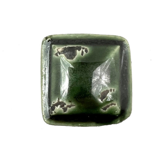 Set of Six Distressed Green Ceramic Square Drawer Pull Knobs
