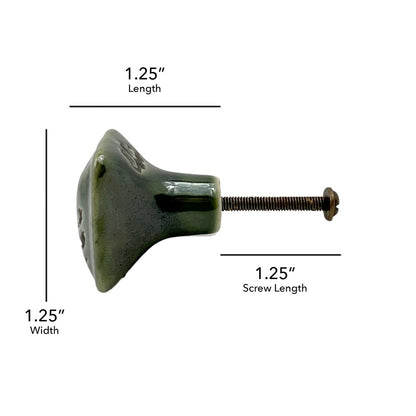 Set of Six Distressed Green Ceramic Square Drawer Pull Knobs
