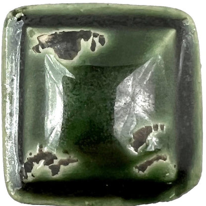 Set of Six Distressed Green Ceramic Square Drawer Pull Knobs