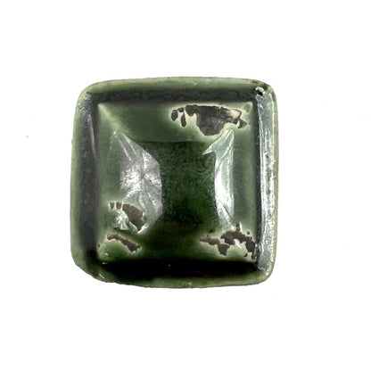 Set of Six Distressed Green Ceramic Square Drawer Pull Knobs