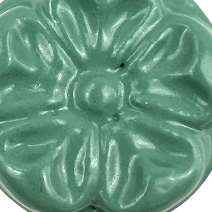 Set of Six Green Embossed Floral Ceramic Drawer Pull Knobs