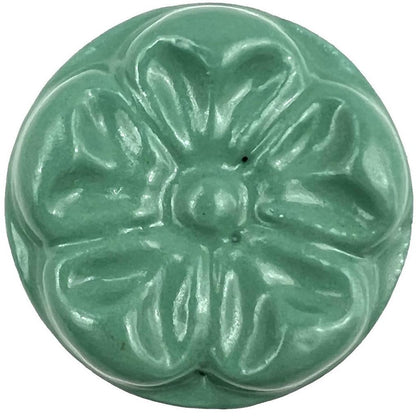 Set of Six Green Embossed Floral Ceramic Drawer Pull Knobs