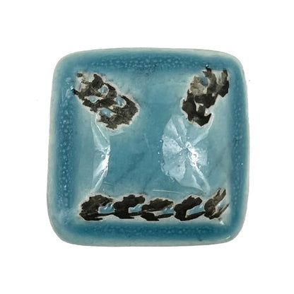 Set of Six Distressed Teal Ceramic Square Drawer Pull Knobs