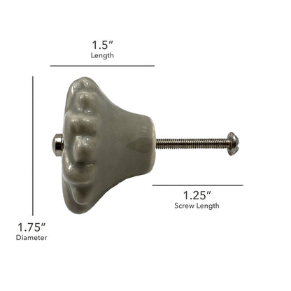 Set of Six Gray Ceramic Floral Drawer Pull Knobs