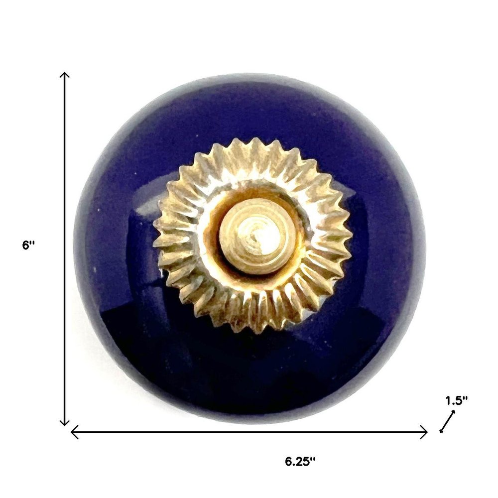 Set of Six Cobalt And Gold Ceramic Drawer Pull Knobs