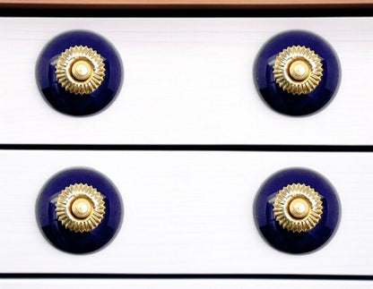 Set of Six Cobalt And Gold Ceramic Drawer Pull Knobs