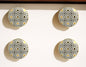 Set of Six White Silver And Gold Geometric Ceramic Drawer Pull Knobs