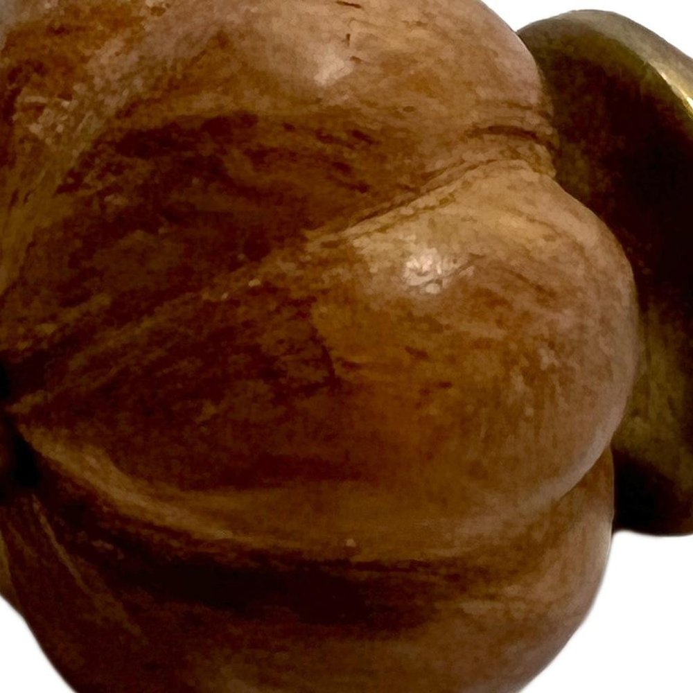 Set of Six Brown Wood Flower Shaped Drawer Pull Knobs