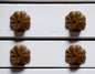Set of Six Brown Wood Flower Shaped Drawer Pull Knobs