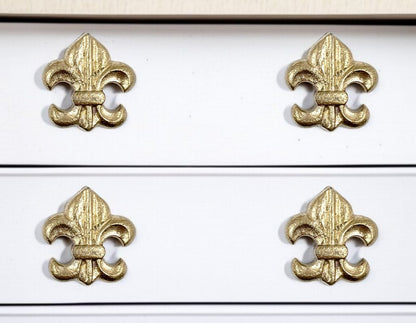 Set of Six Gold Cast Aluminum Fleur De Lis Drawer Pull Knobs
