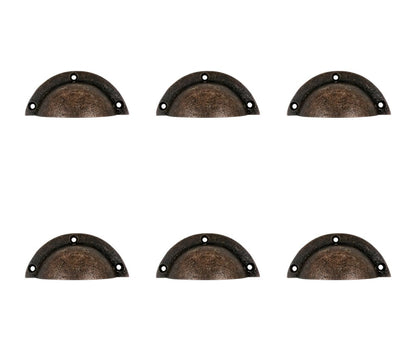 Set of Six Distressed Bronze Metal Cup Drawer Pull Knobs