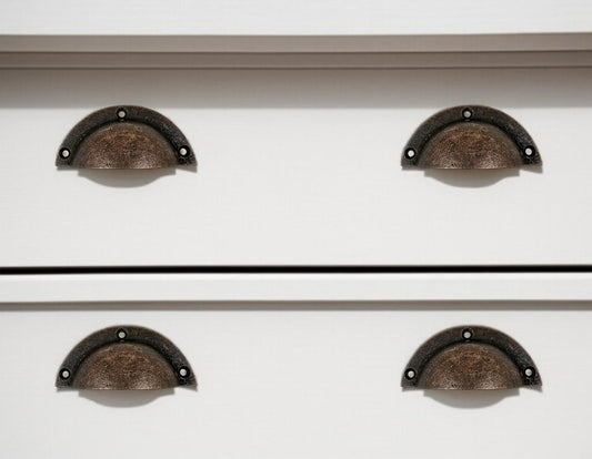 Set of Six Distressed Bronze Metal Cup Drawer Pull Knobs