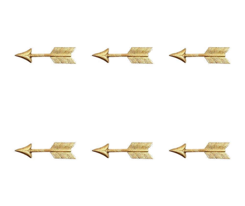 Set of Six Brass Cast Aluminum Arrow Drawer Pull Knobs