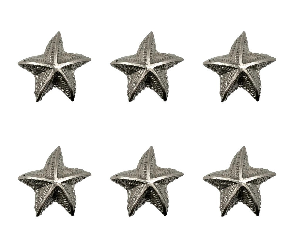 Set of Six Silver Iron Starfish Drawer Pull Knobs