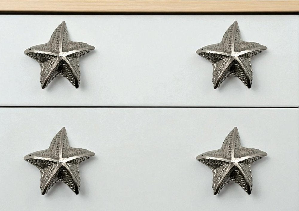 Set of Six Silver Iron Starfish Drawer Pull Knobs