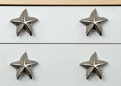 Set of Six Silver Iron Starfish Drawer Pull Knobs