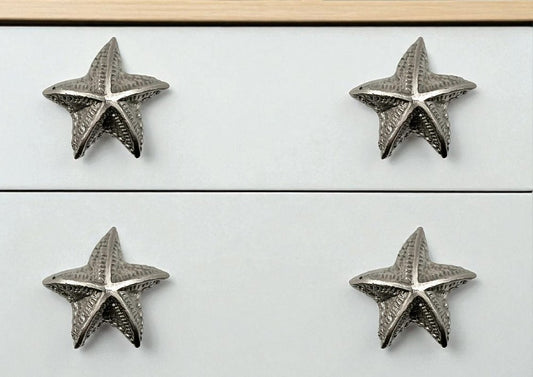Set of Six Silver Iron Starfish Drawer Pull Knobs