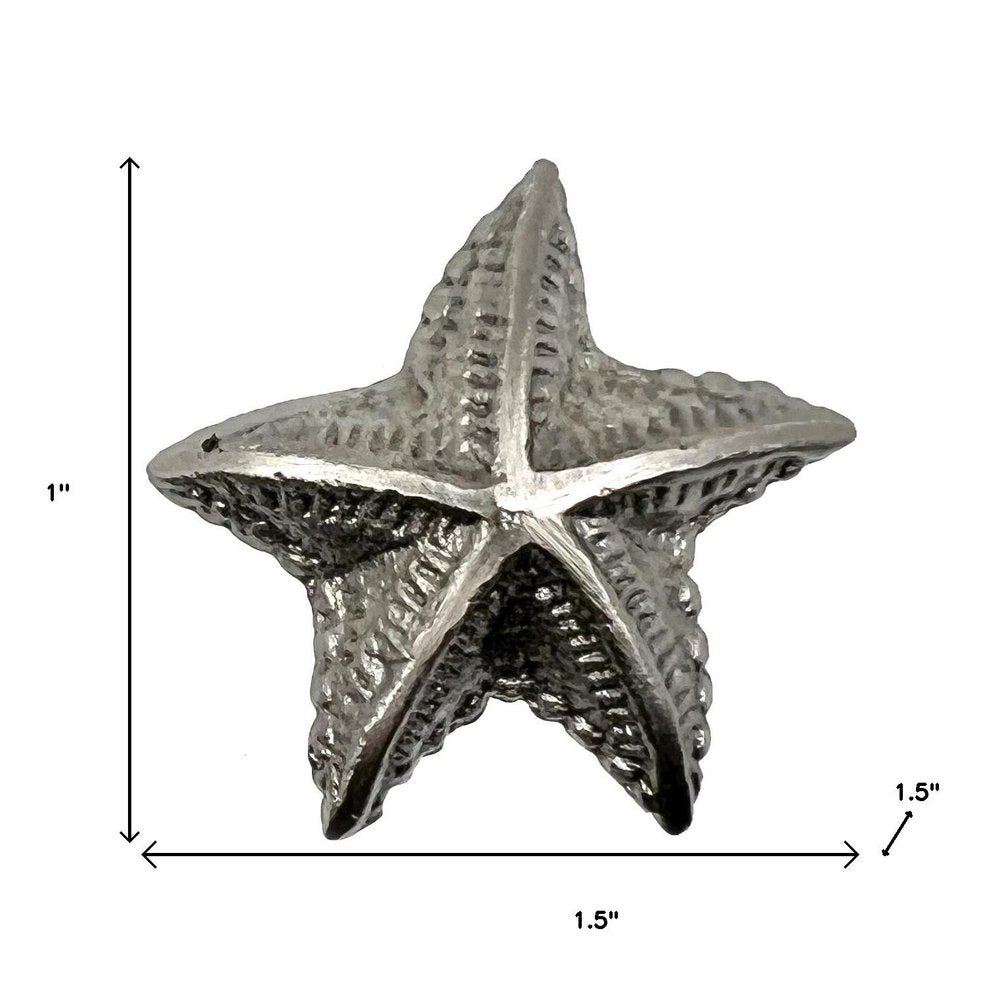 Set of Six Silver Iron Starfish Drawer Pull Knobs