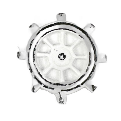 Set of Six Rustic White Iron Captains Wheel Drawer Pull Knobs