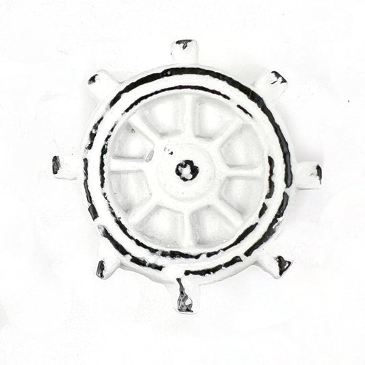 Set of Six Rustic White Iron Captains Wheel Drawer Pull Knobs