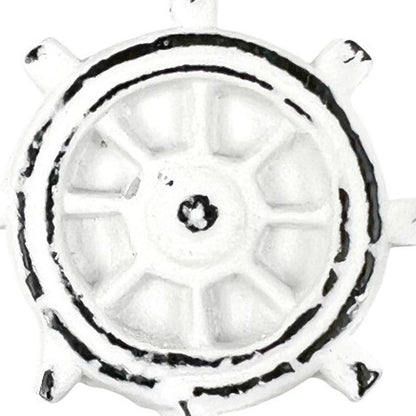 Set of Six Rustic White Iron Captains Wheel Drawer Pull Knobs