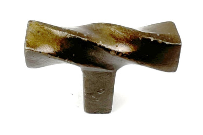 Set of Six Distressed Bronze Twisted Geometric Metal Drawer Pull Knobs
