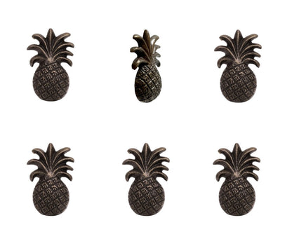 Set of Six Antiqued Bronze Metal Pineapple Drawer Pull Knobs