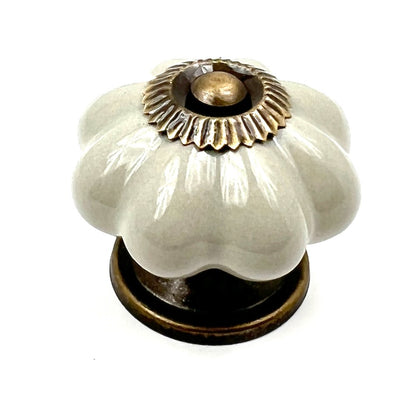 Set of Six Gray Ceramic Floral Shape Drawer Pull Knobs
