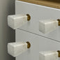 Set of Six White Stone Square Cylindrical Drawer Pull Knobs