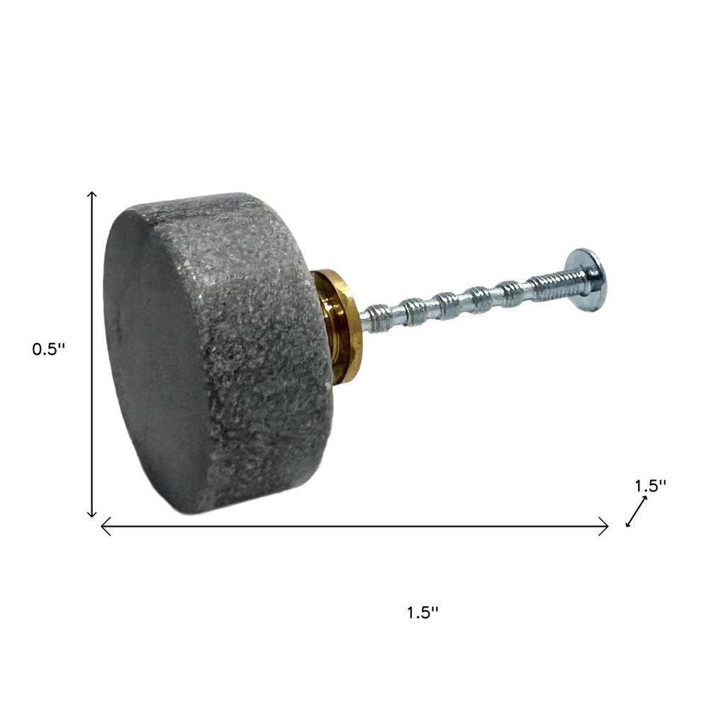 Set of Six Gray Stone Disc Shape Drawer Pull Knobs