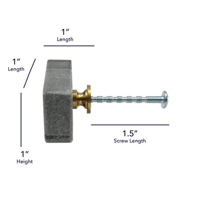 Set of Six Gray Stone Rectangular Drawer Pull Knobs