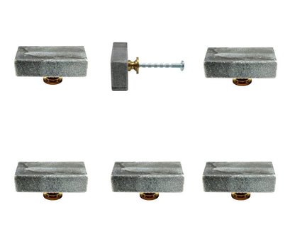 Set of Six Gray Stone Rectangular Drawer Pull Knobs