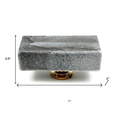 Set of Six Gray Stone Rectangular Drawer Pull Knobs