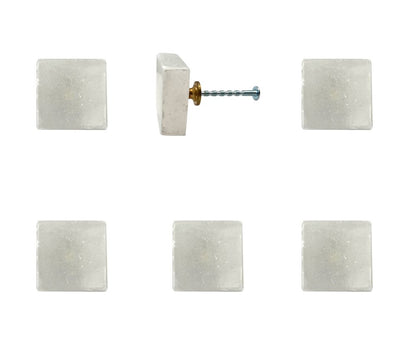 Set of Six White Stone Square Drawer Pull Knobs