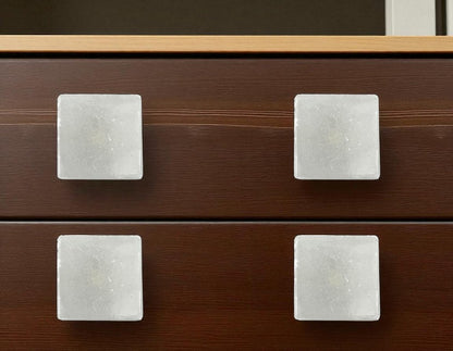 Set of Six White Stone Square Drawer Pull Knobs