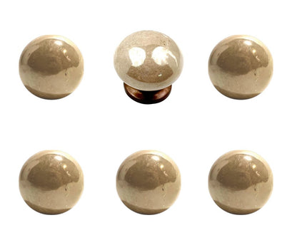 Set of Six Tan Ceramic Mushroom Shape Drawer Pull Knobs