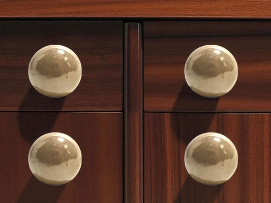 Set of Six Tan Ceramic Mushroom Shape Drawer Pull Knobs