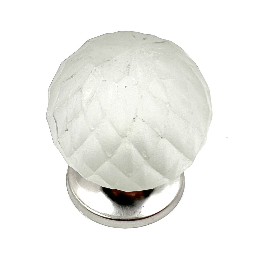 Set of Six White Frosted Glass Faceted Globe Drawer Pull Knobs