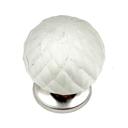 Set of Six White Frosted Glass Faceted Globe Drawer Pull Knobs