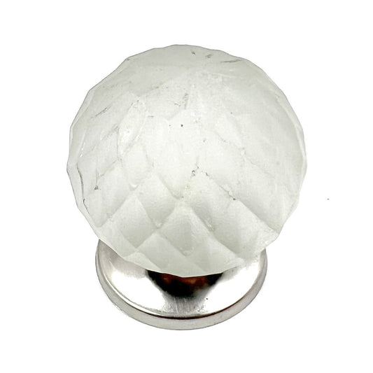 Set of Six White Frosted Glass Faceted Globe Drawer Pull Knobs