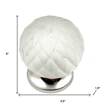Set of Six White Frosted Glass Faceted Globe Drawer Pull Knobs