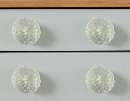 Set of Six White Frosted Glass Faceted Globe Drawer Pull Knobs
