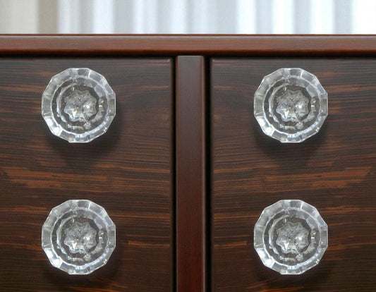 Set of Six Clear Faceted Glass Drawer Pull Knobs