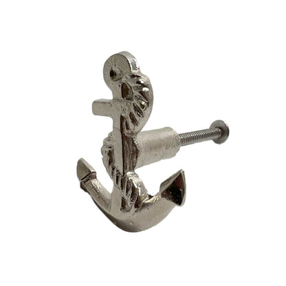 Set of Six Silver Nautical Anchor Metal Drawer Pull Knobs