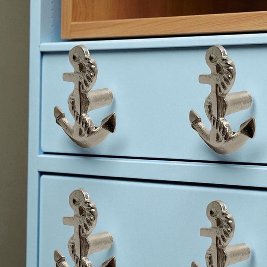 Set of Six Silver Nautical Anchor Metal Drawer Pull Knobs