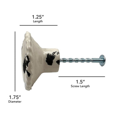 Set of Six Distressed White Ceramic Drawer Pull Knobs