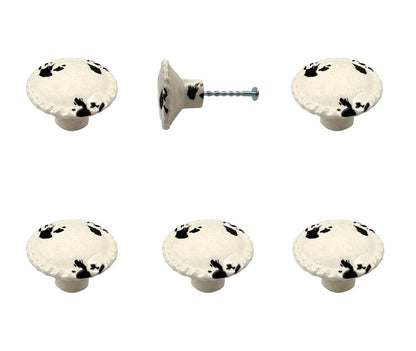 Set of Six Distressed White Ceramic Drawer Pull Knobs