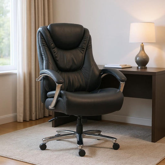 Set of Two Black and Silver Adjustable Height Swivel Rolling Executive Office Chair