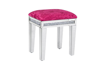 14" Pink and Silver Velvet Faux Crystal and Mirrored Glass Vanity Chair