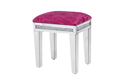 14" Pink and Silver Velvet Faux Crystal and Mirrored Glass Vanity Chair